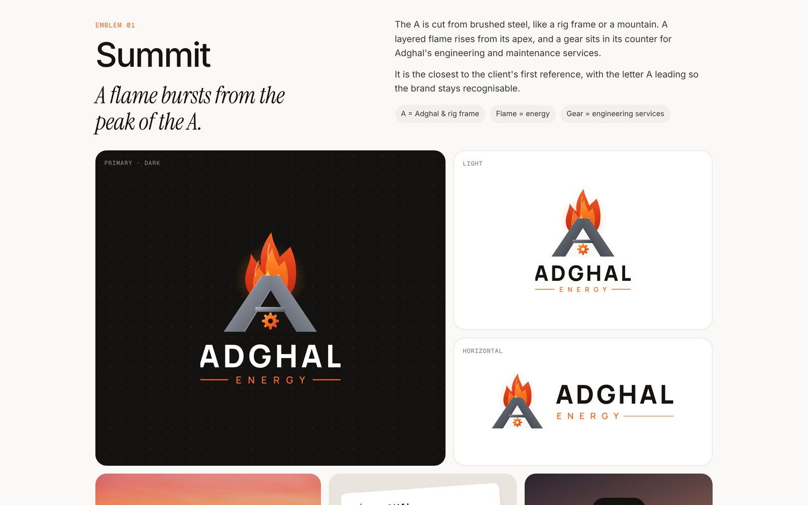 Emblem 01 · Summit — dark, light and horizontal lockups