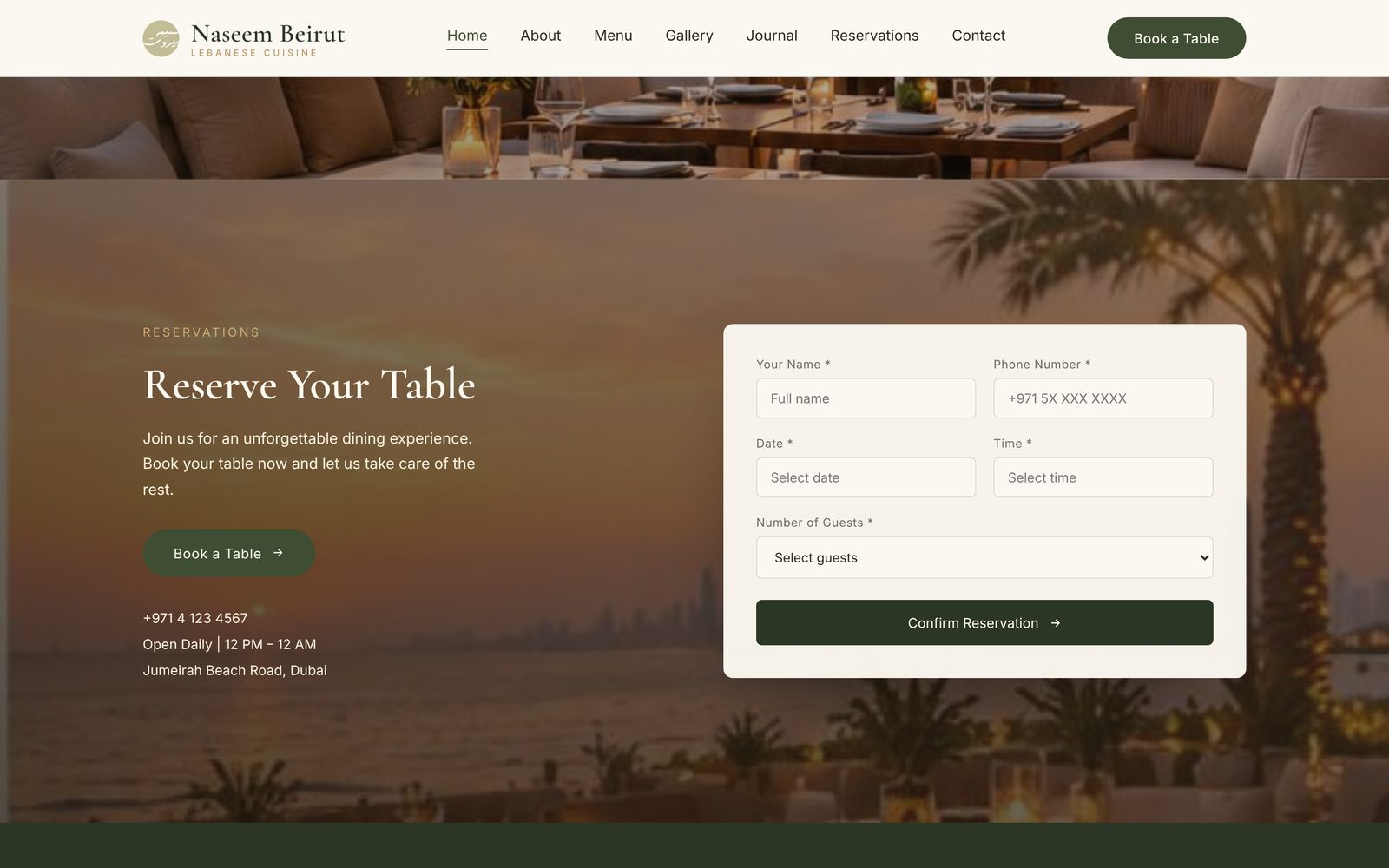 Reserve-a-table flow over the terrace